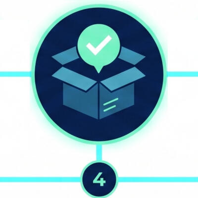 Step 4: Subsidized Deployment A digital icon showing an open software box releasing a checkmark and a digital dashboard, representing subsidized deployment.